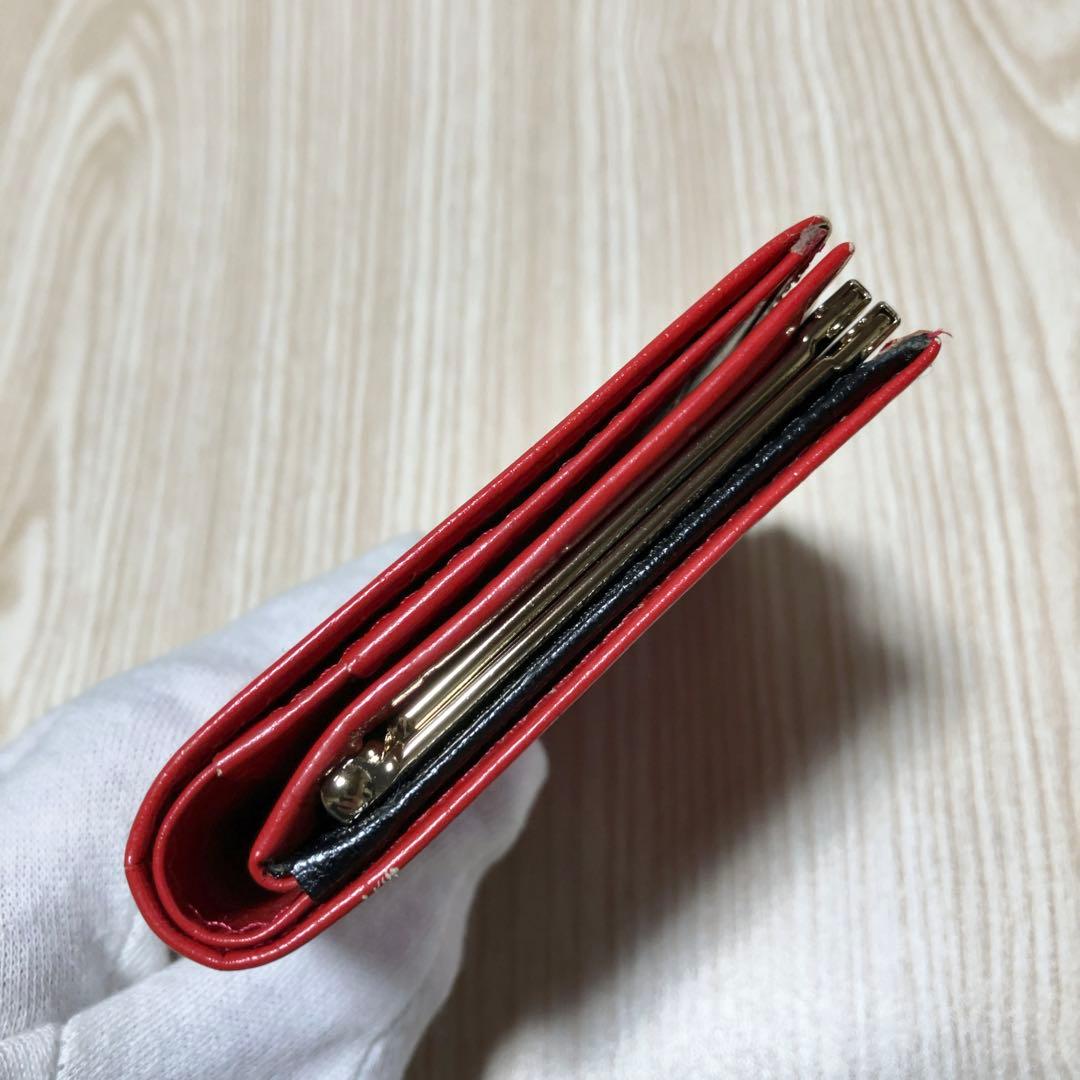 皇居 二つ折り財布 がま口 レザー 財布 レッド 赤