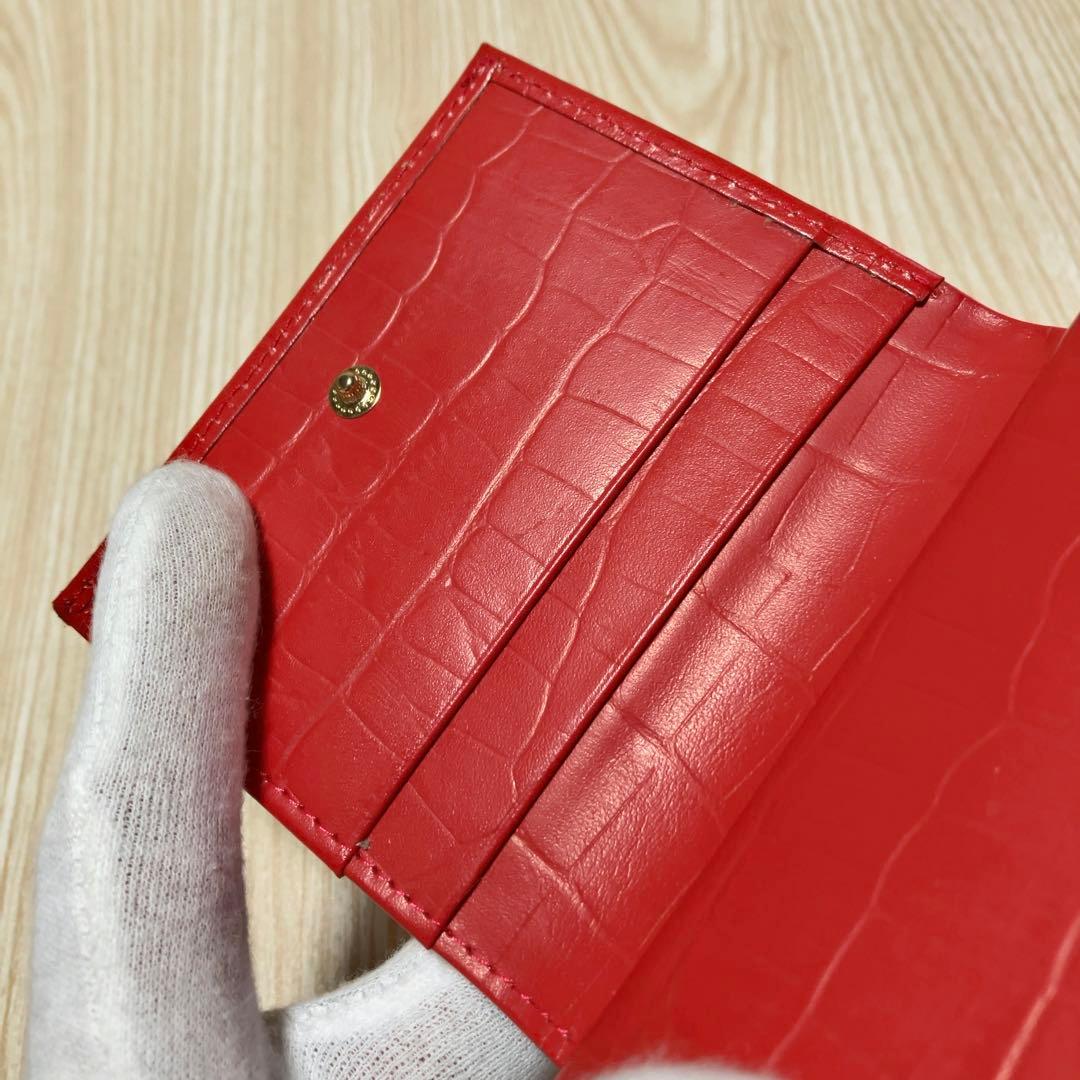 皇居 二つ折り財布 がま口 レザー 財布 レッド 赤
