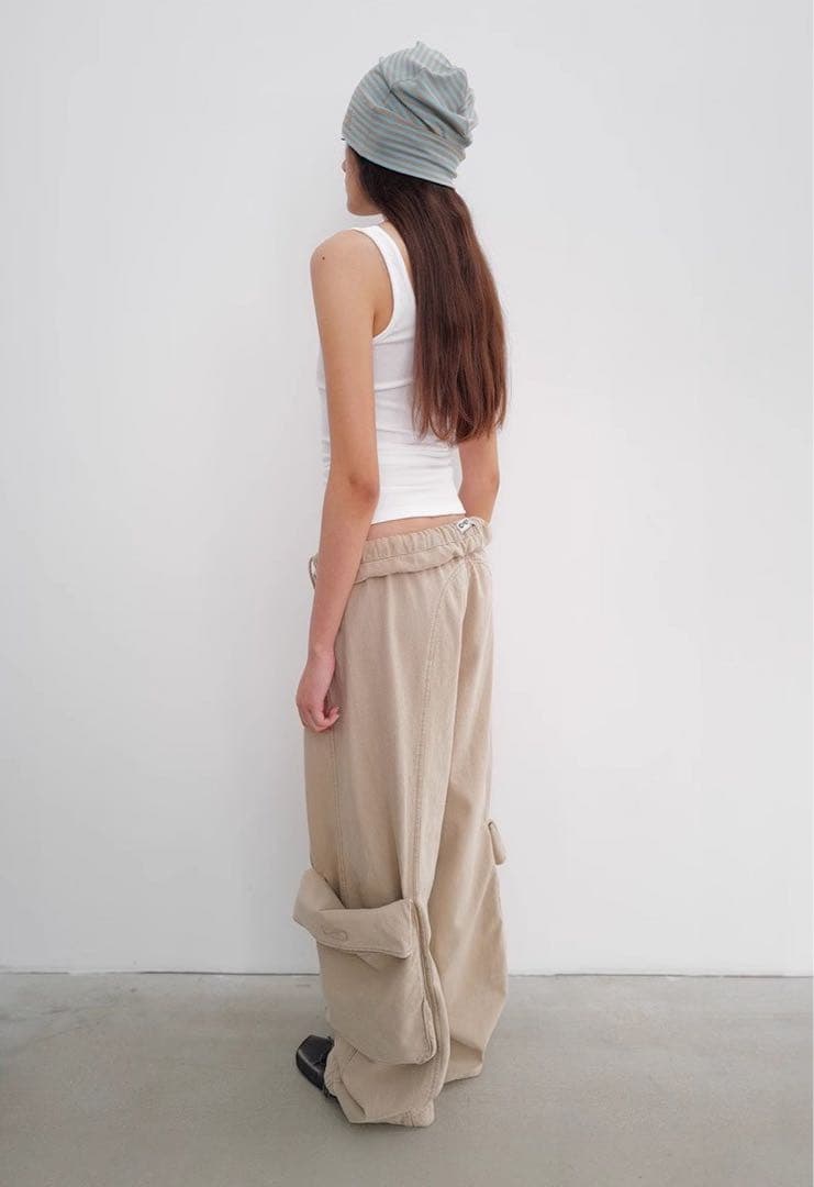 Open yy ベージュ カーゴパンツ ワイドフィット