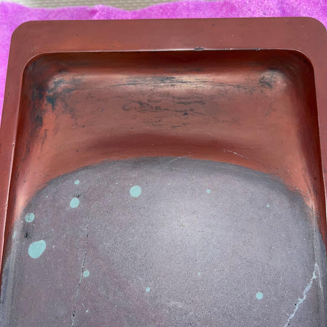 ⭕️紫雲石硯　名工　熊谷利夫　号　瑞泉　大型長方研　2kg超　石紋綺麗　共桐箱