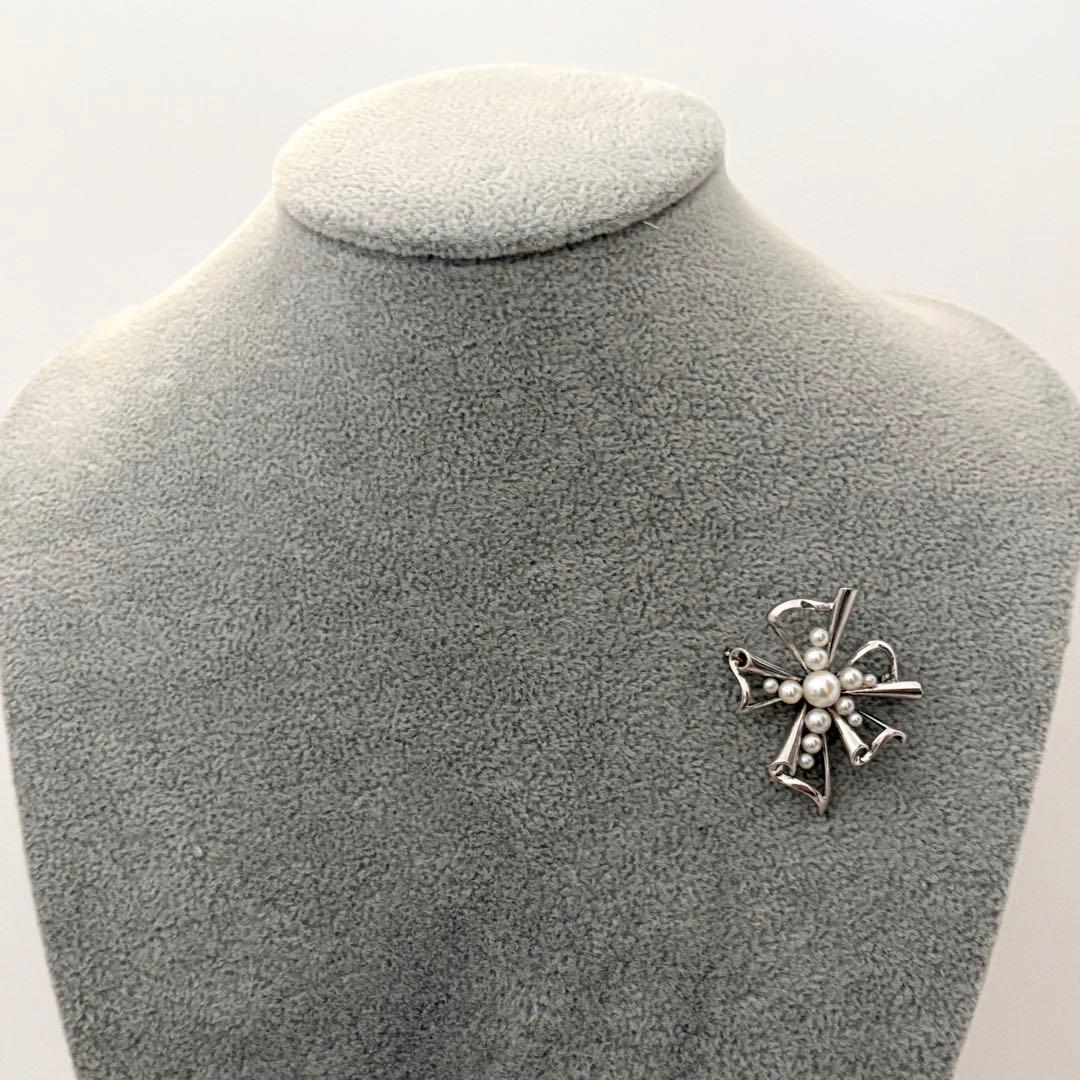 248【ミキモト】シルバー　パール　ブローチ