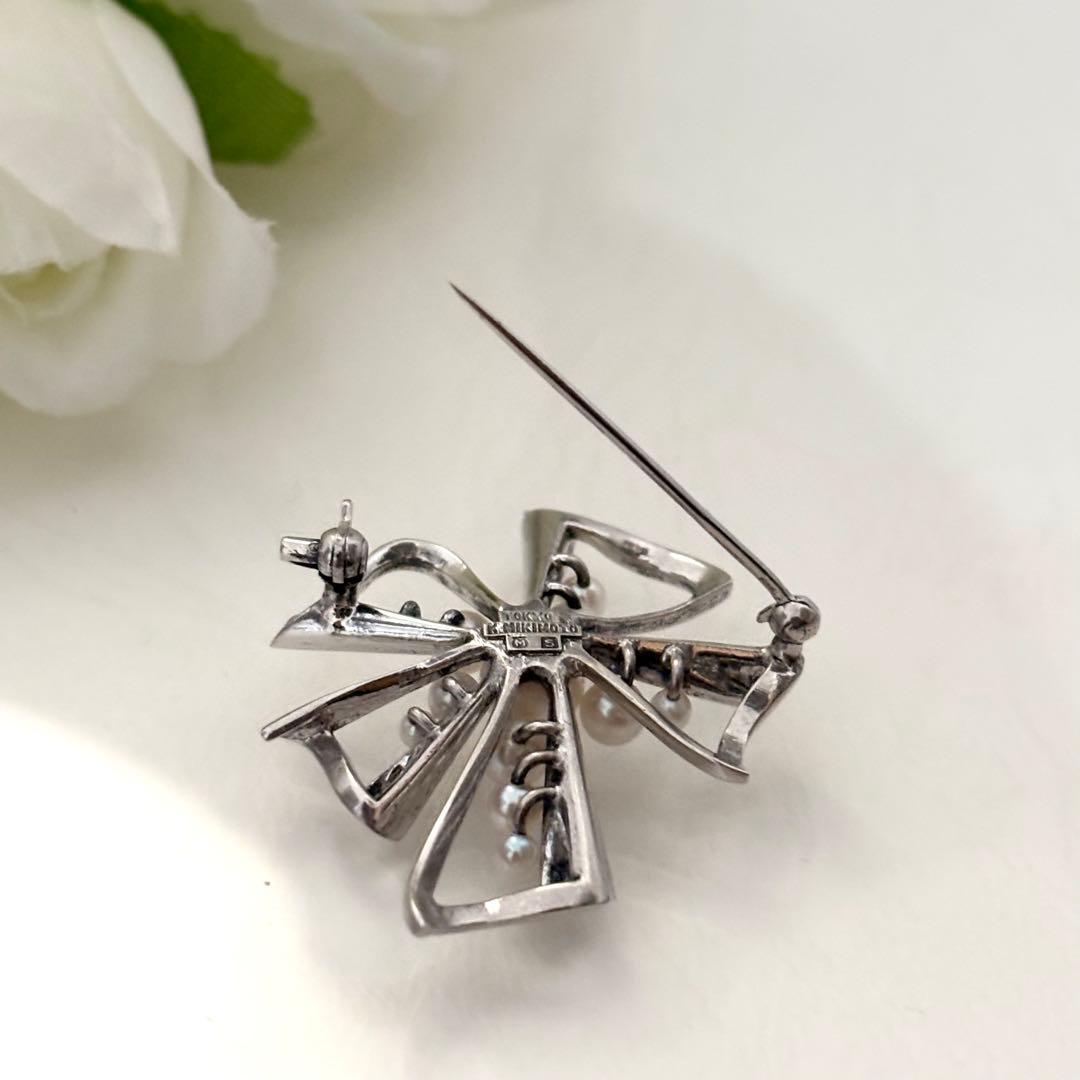 248【ミキモト】シルバー　パール　ブローチ