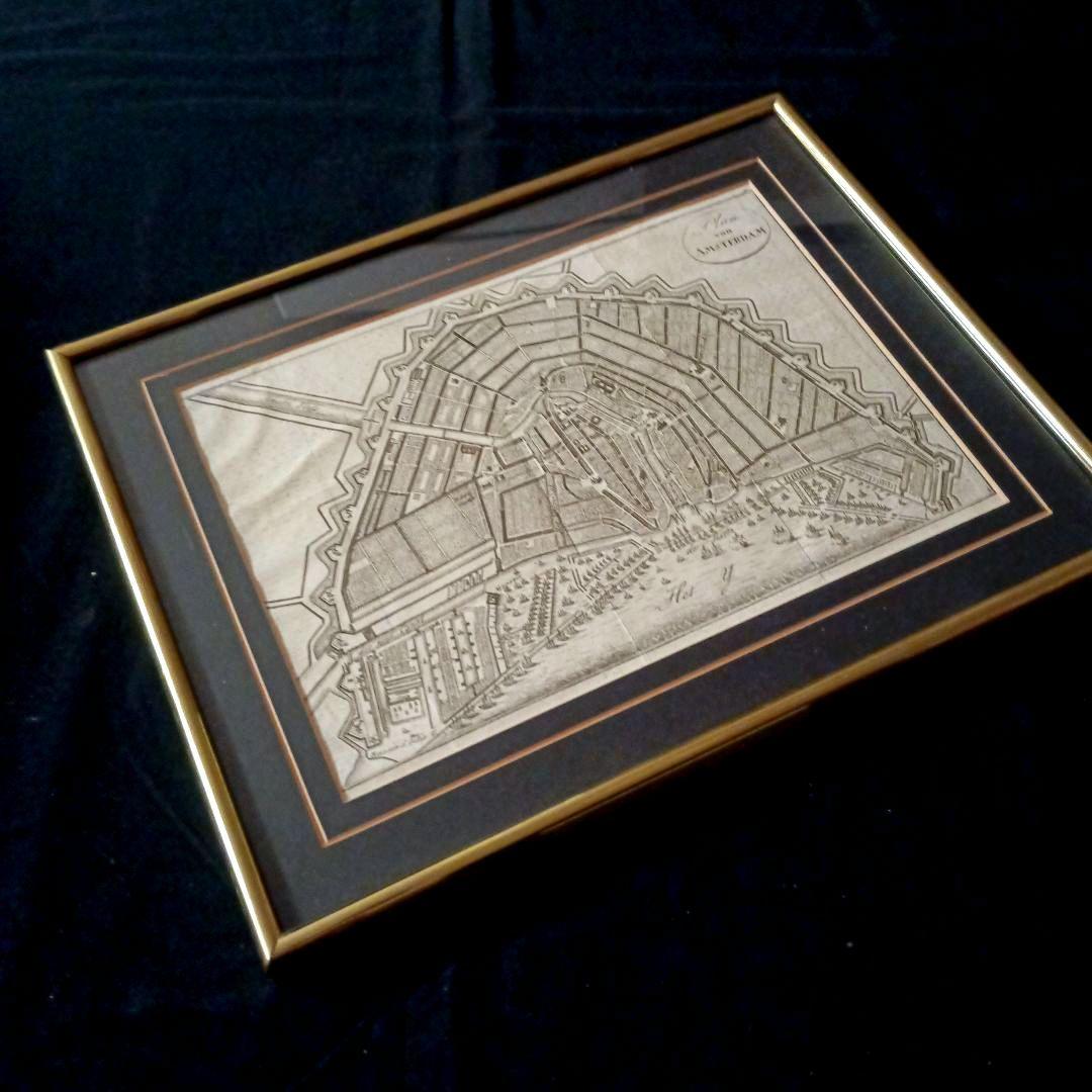 額装品　西洋古地図　1800年頃　アムステルダム都市図