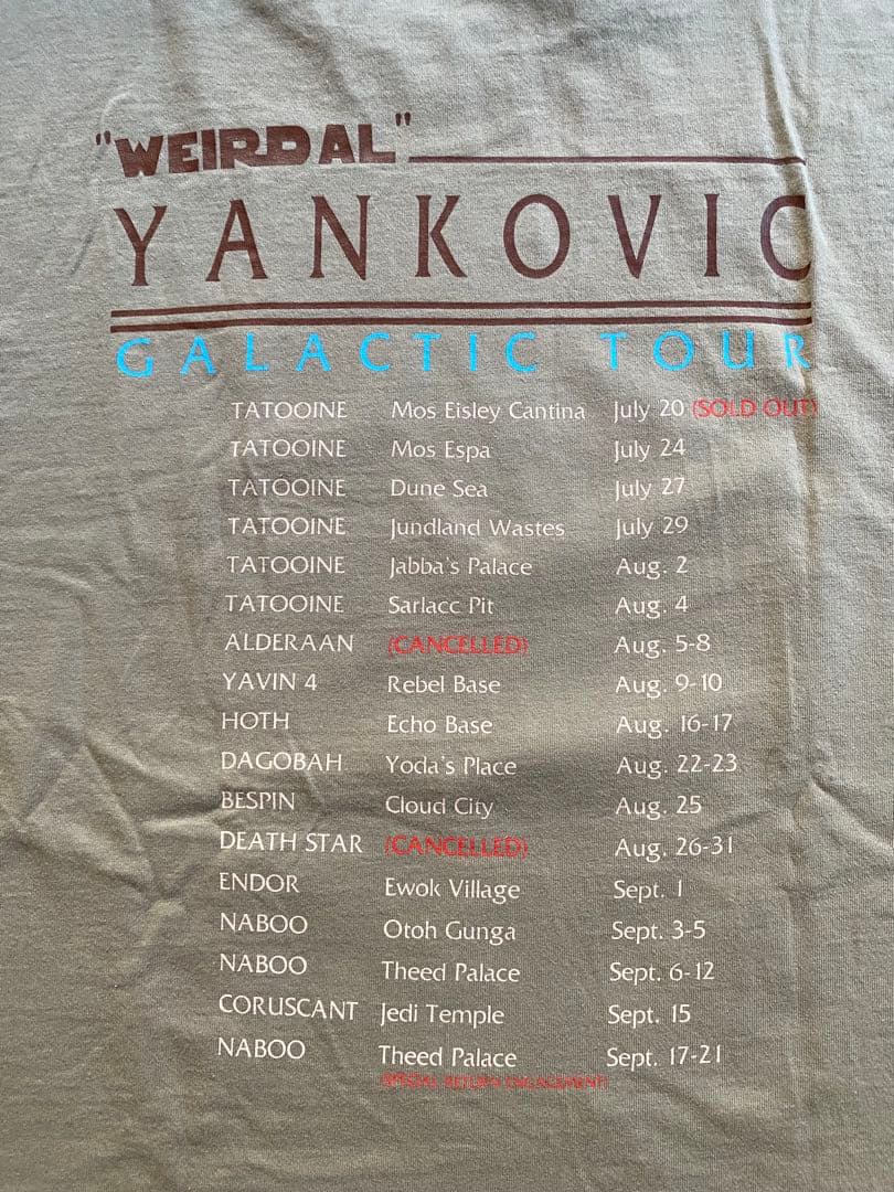 激レア 美品 YANKOVIC ヤンコビック ビンテージ ツアー Tシャツ