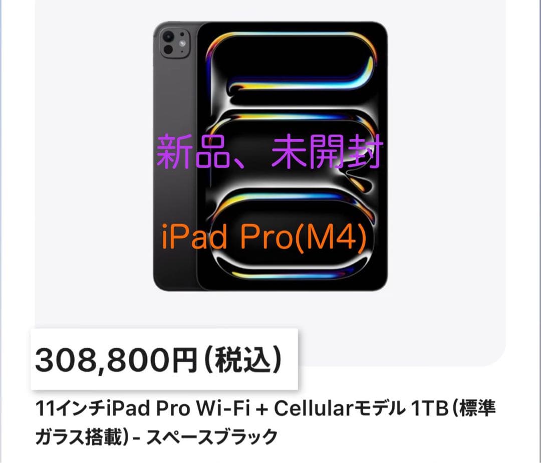 【新品未開封】iPad Pro M4 11インチ WiFi+セルラー 1TB