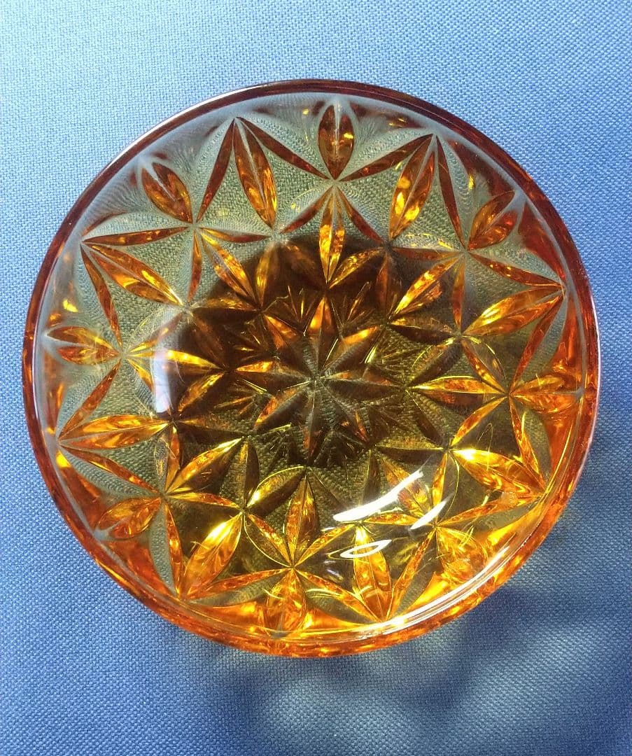 【当時物 希少】【レトロ】オレンジ色 星形カットガラス中皿 5個セット