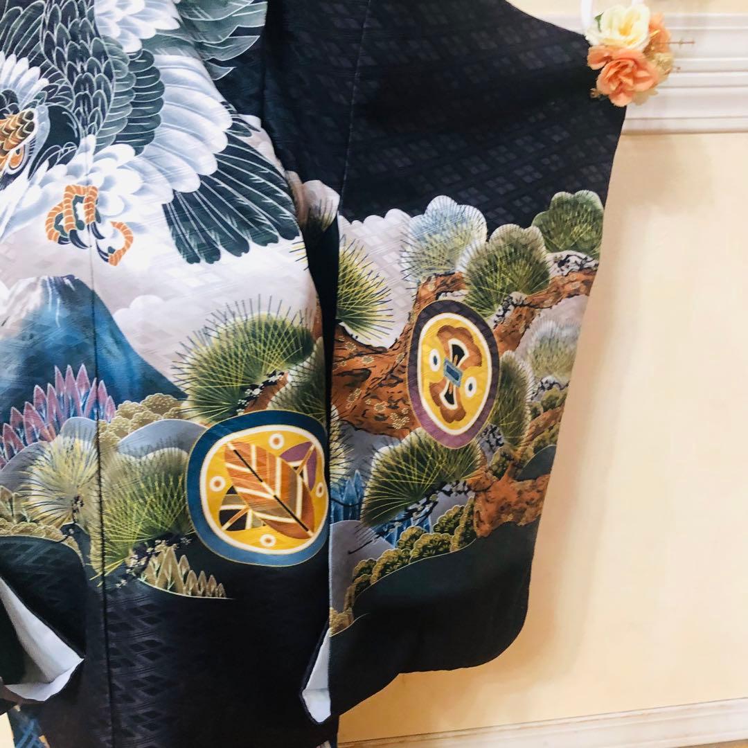 七五三五歳フルセット‼️黒地暈し⭐︎鷹凛々しい⭐︎金蘭袴煌びやか極めてる⭐︎逸品