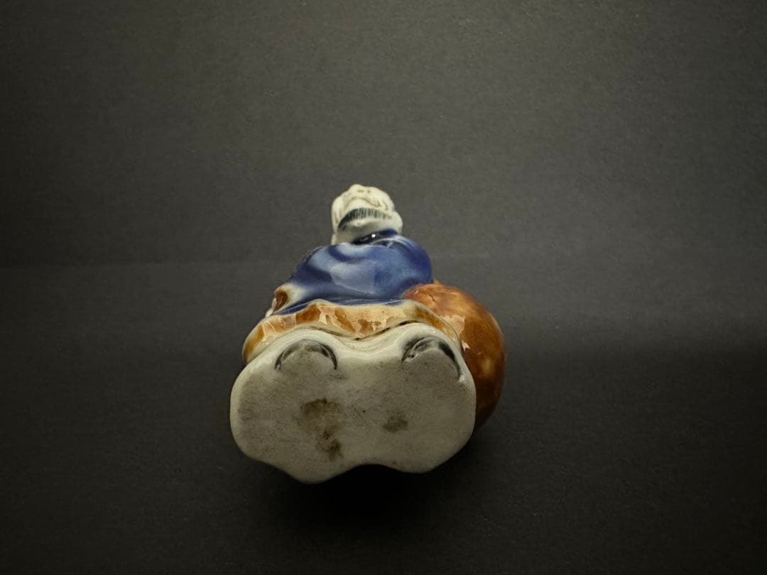 【根付(netsuke)】陶器　瑠璃鉄釉瓢箪仙人根付　江戸時代