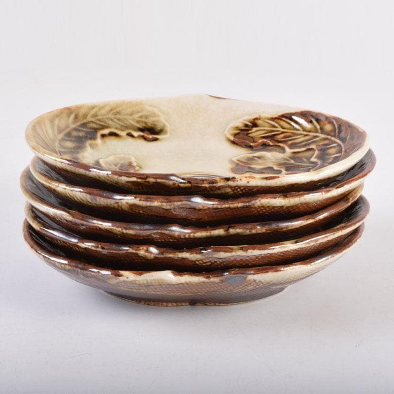 和食器　色絵　カブ形　銘々皿　五客　時代箱　V　8440