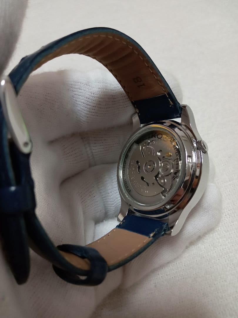 鶴*瓶様 SEIKO5　機械式自動巻　7S26　文字盤ネイビー　牛皮ベルト　美品