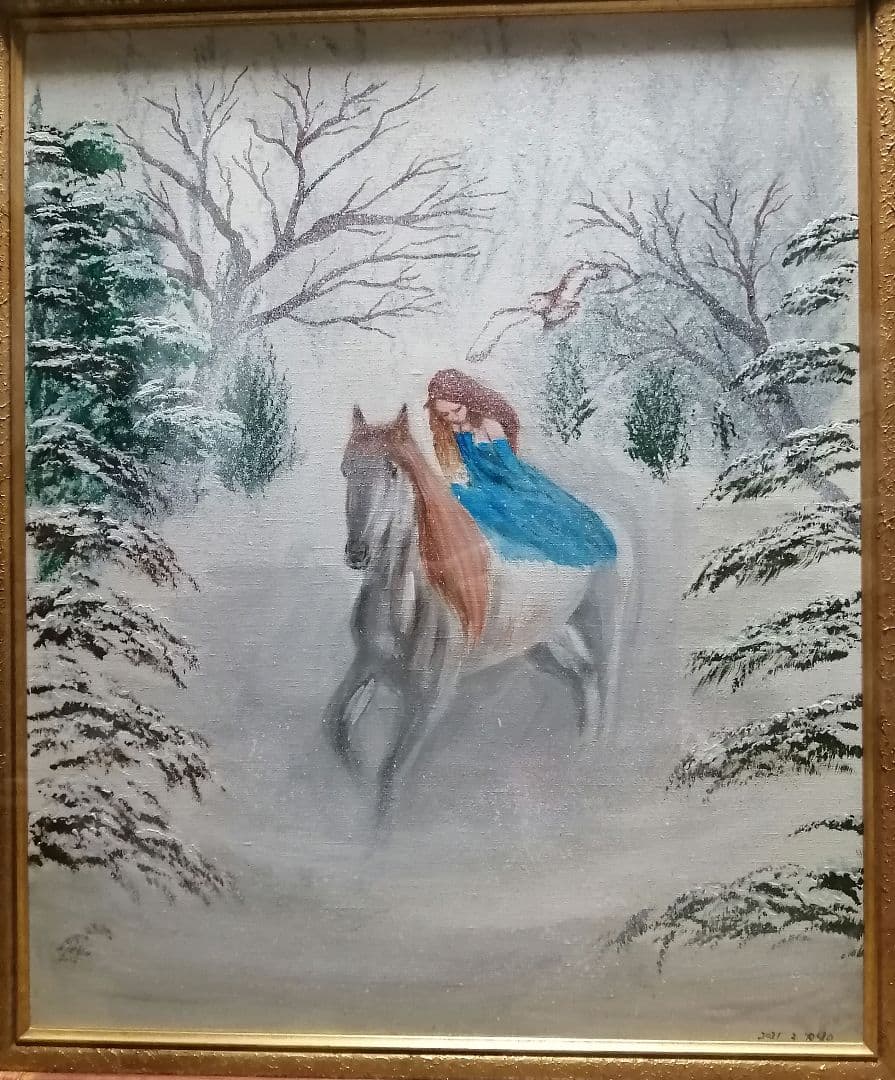 絵画　アクリル絵　アクリル絵の具　神話 キャンバス　額縁　馬