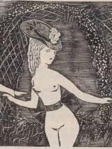 【真作】版画　藤田嗣治　木版画　蜂腰の女　モノクロ版画　抽象女性像　X36