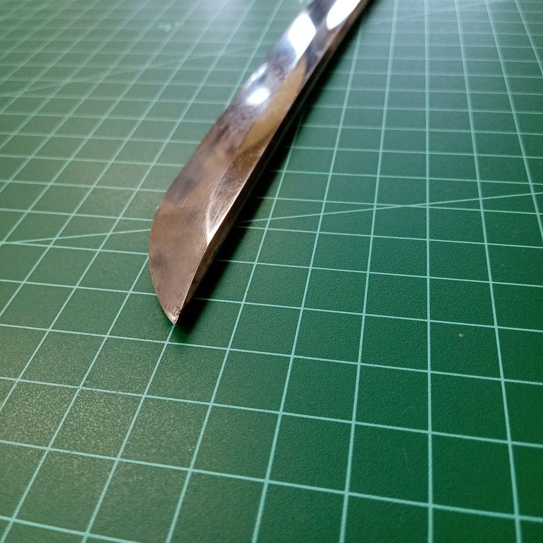【ナイフ加工用玉鋼/合法サイズ】無銘脇差/錆身日本刀切先部分残欠／刃文直刃