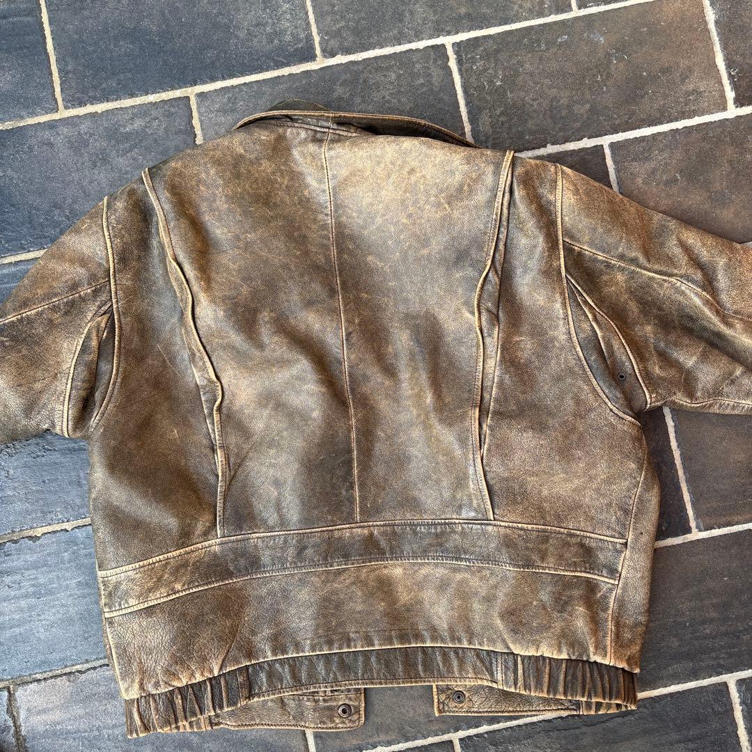 雰囲気抜群 90s 短丈 レザージャケット vintage ブラウン 古着 A2