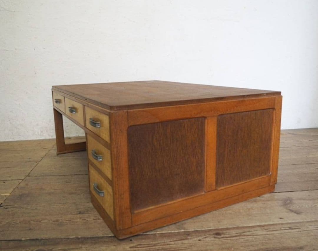 1045 ヴィンテージ　ロータイプ　片袖机　テーブル　古家具　引き出し　レトロ