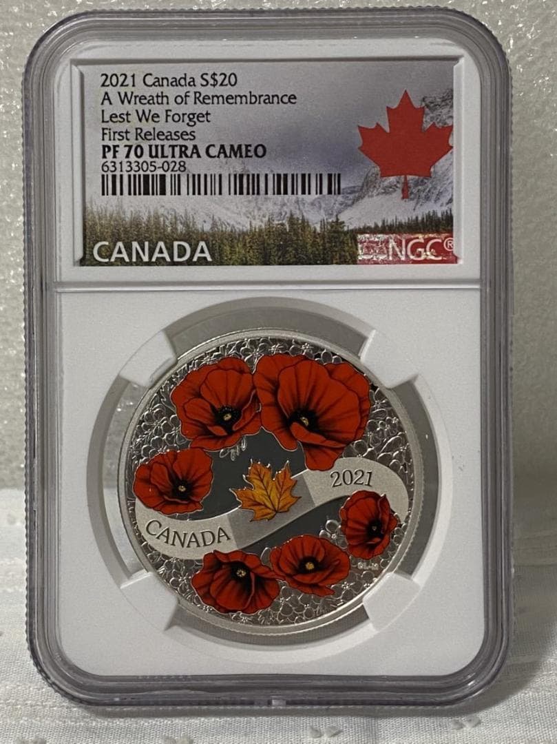 【最高鑑定】2021年　カナダ　追悼のポピーのリース　1オンス　銀貨　NGC
