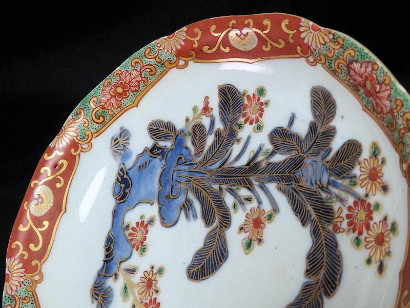 古伊万里　色絵　芭蕉葉に花の図　５寸皿　２枚　A674AS-CFw