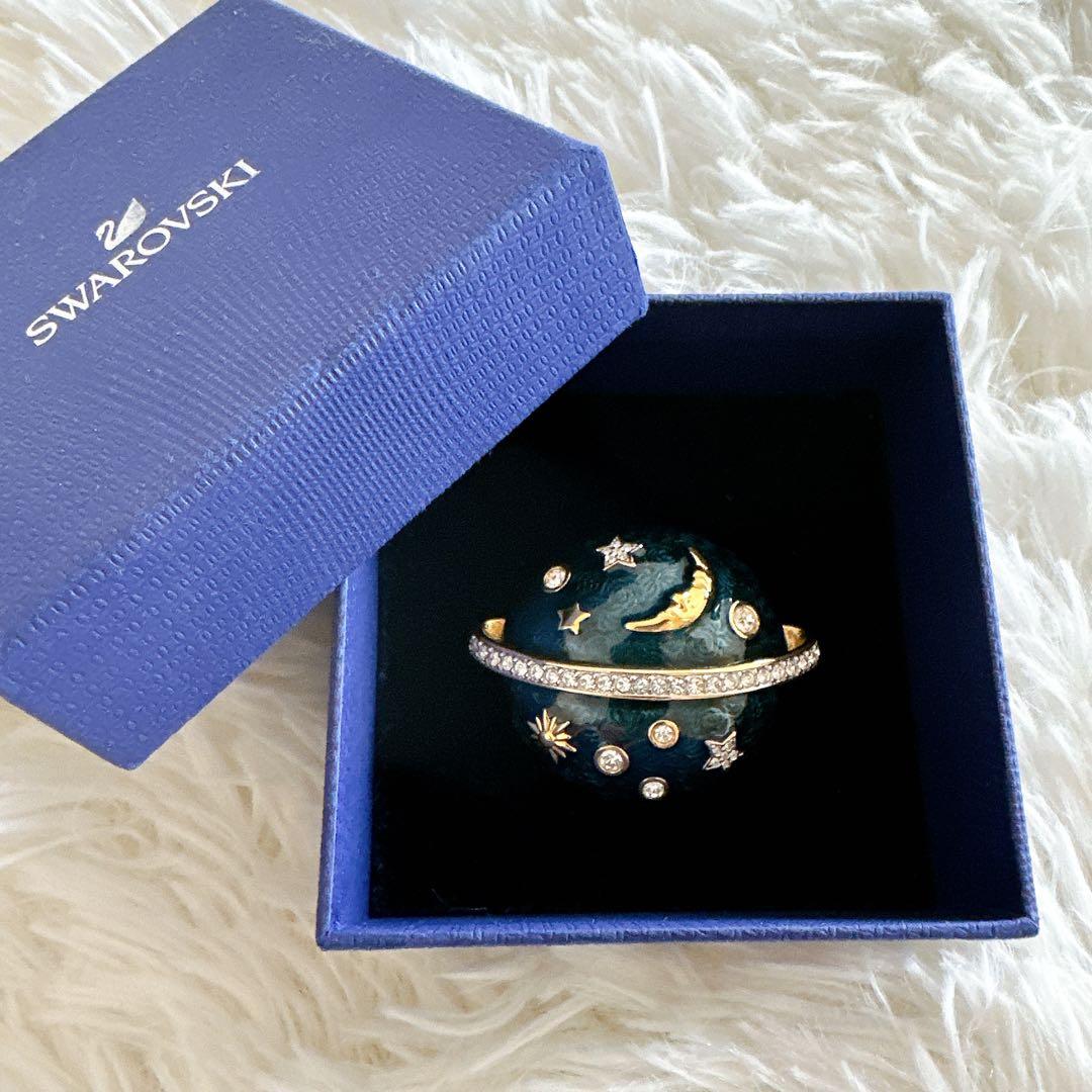 貴重 美品 スワロフスキー 宇宙 月 星 ロゴ刻印ありラインストーン　ブローチ