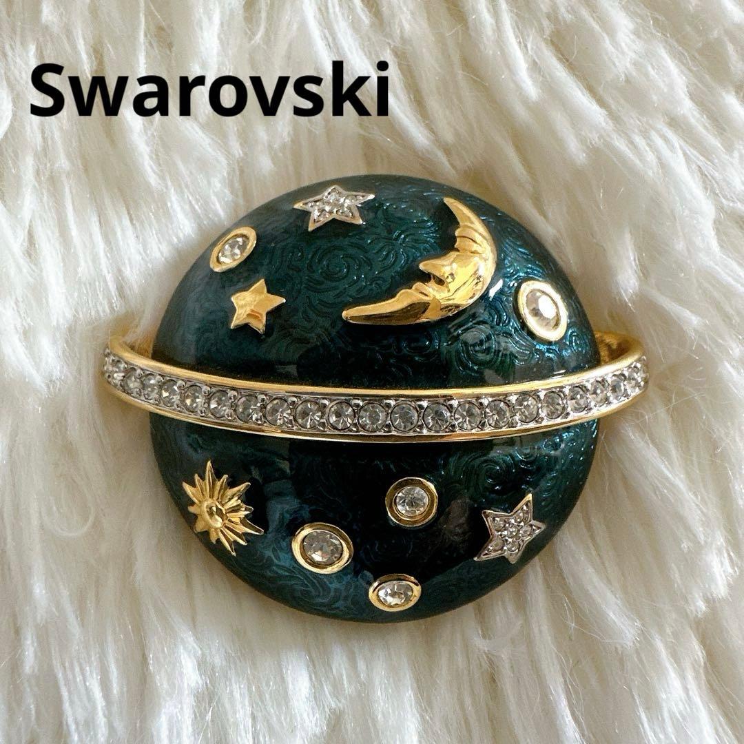 貴重 美品 スワロフスキー 宇宙 月 星 ロゴ刻印ありラインストーン　ブローチ