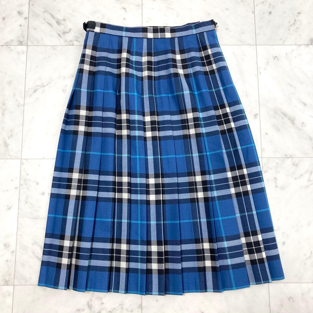 極美品 オニールオブダブリン プリーツ キルトスカート チェック L ブルー