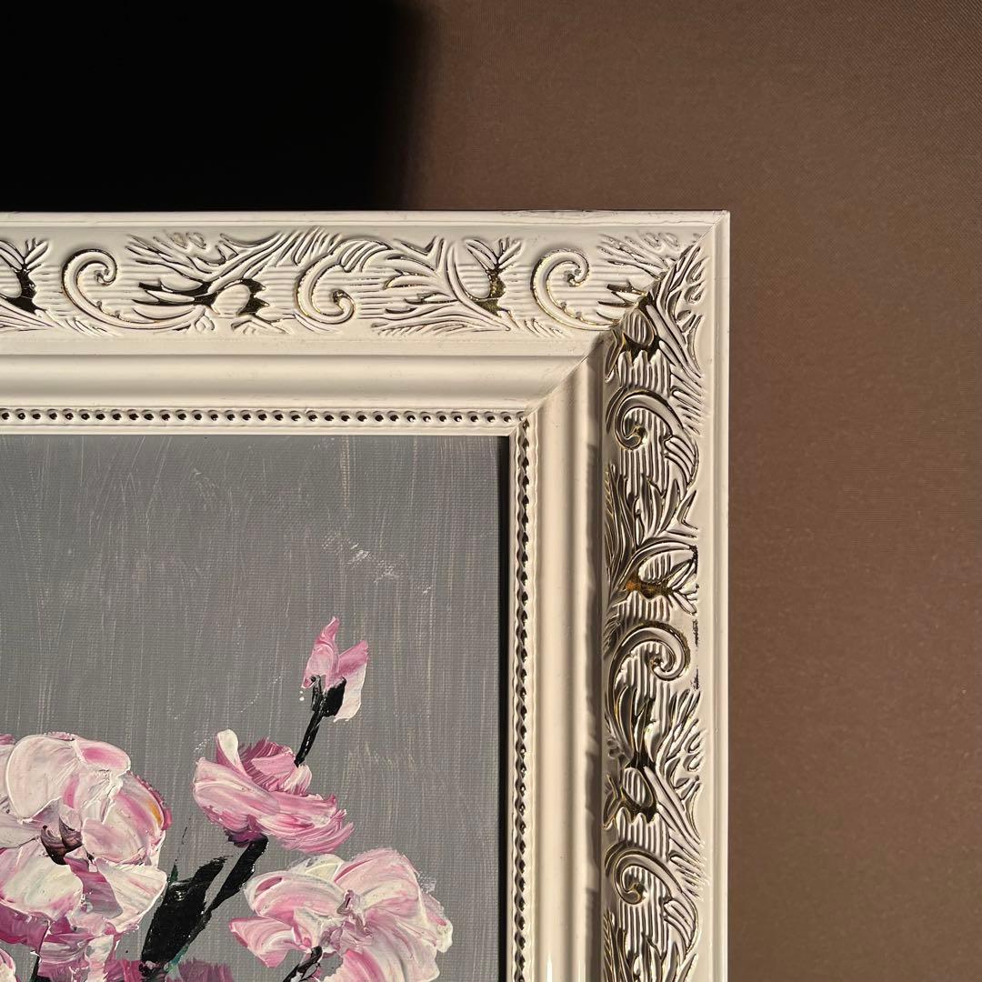 手書き油絵 花瓶の花 額付き 肉筆絵画 インテリア 油彩画