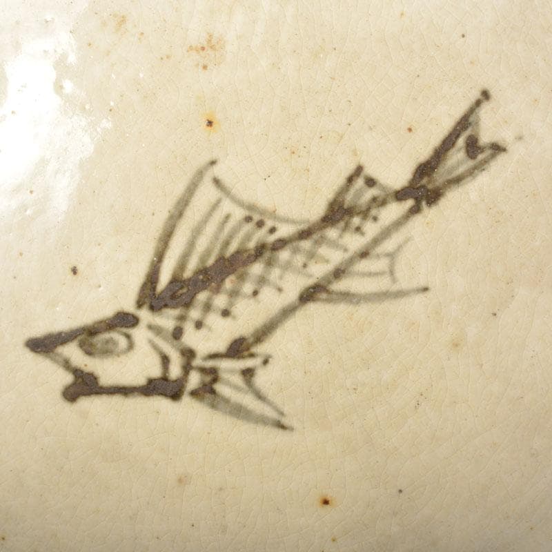 和食器　吉良々窯　加藤泥二作　泥彩魚文　向付　七客　共箱　C　6804A