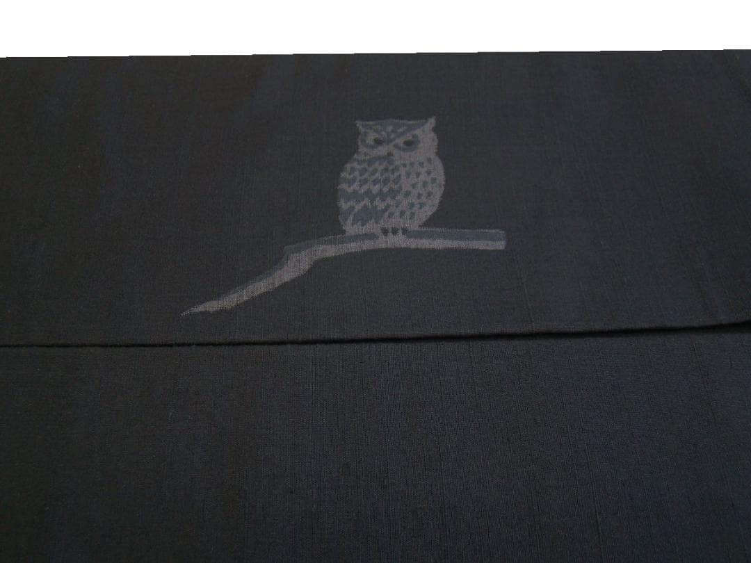 紬 小紋用 紬地 フクロウ なごや帯 正絹 未使用 Ns1720