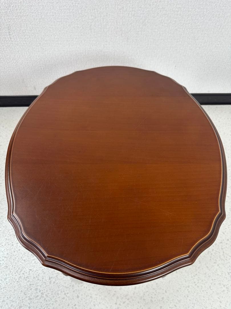 コーヒーテーブル ローテーブル 楕円 無垢 オーバル 花台 猫脚 ※i4※