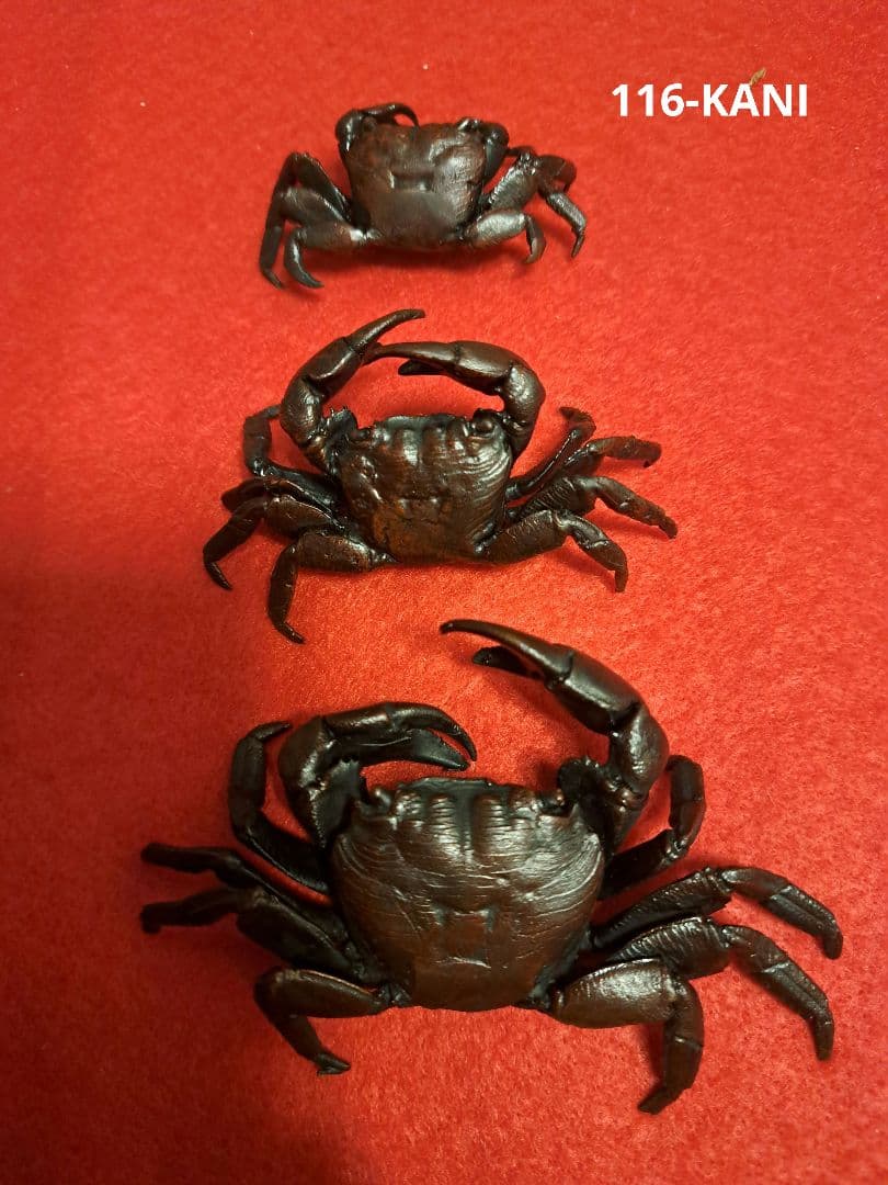 116-KANI 銅　蟹　置物3セット　盆栽飾り