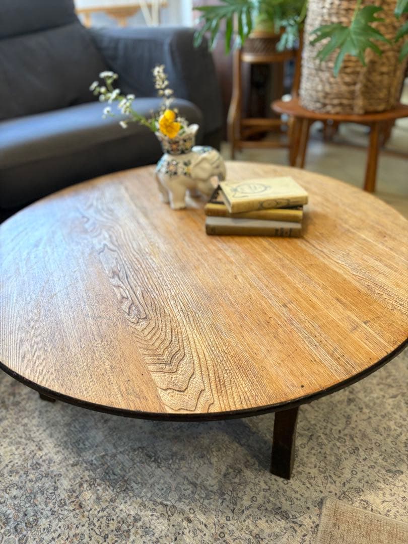 昭和アンティーク　木製ちゃぶ台　丸テーブル　折りたたみ　レトロ