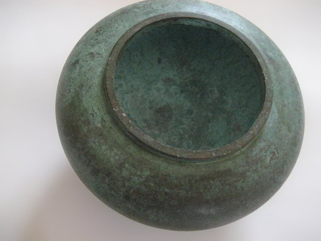 青銅錆色の香炉　高岡 正晴堂作 「天に吠える獅子」