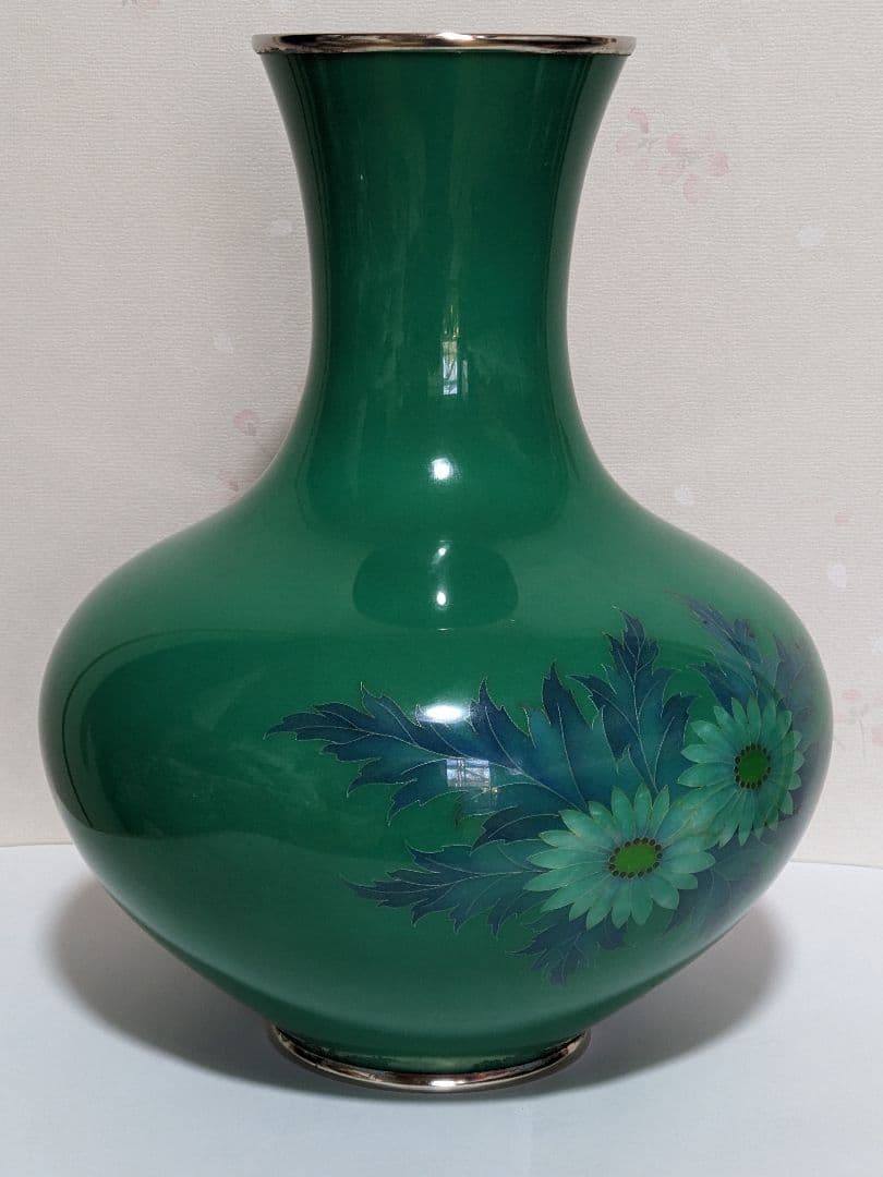 ♦尾張七宝焼 田村七宝 3代田村幸夫造 花文様花瓶 日本工芸会会員 美術品 置物