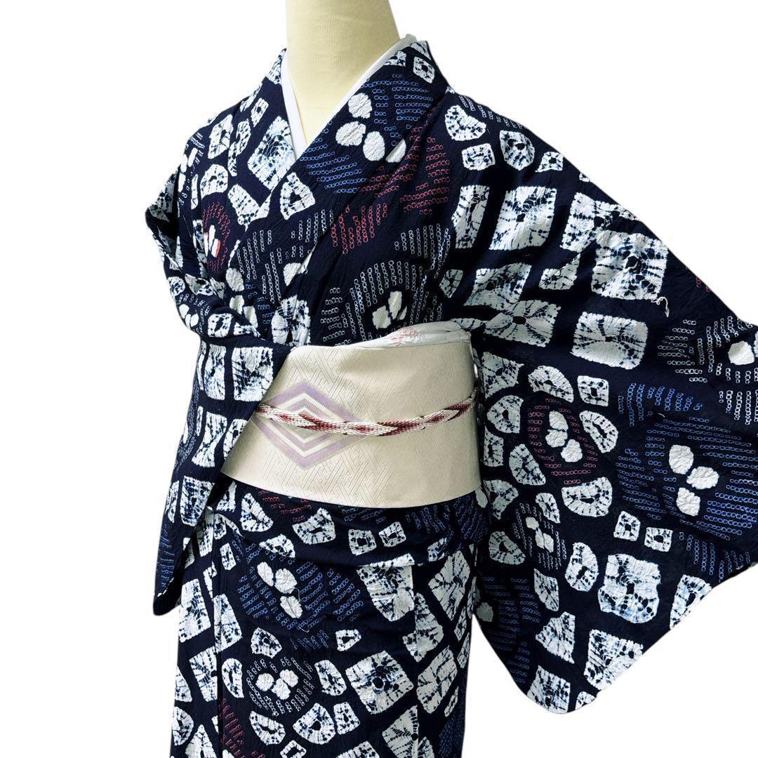 A61 有松鳴海絞り 高級浴衣 花　綿　美品