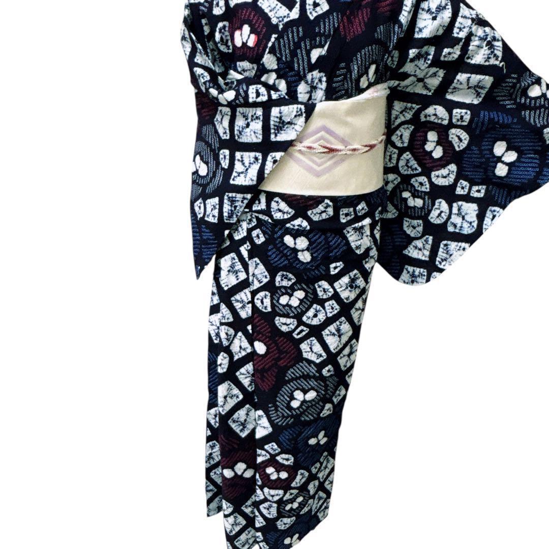 A61 有松鳴海絞り 高級浴衣 花　綿　美品