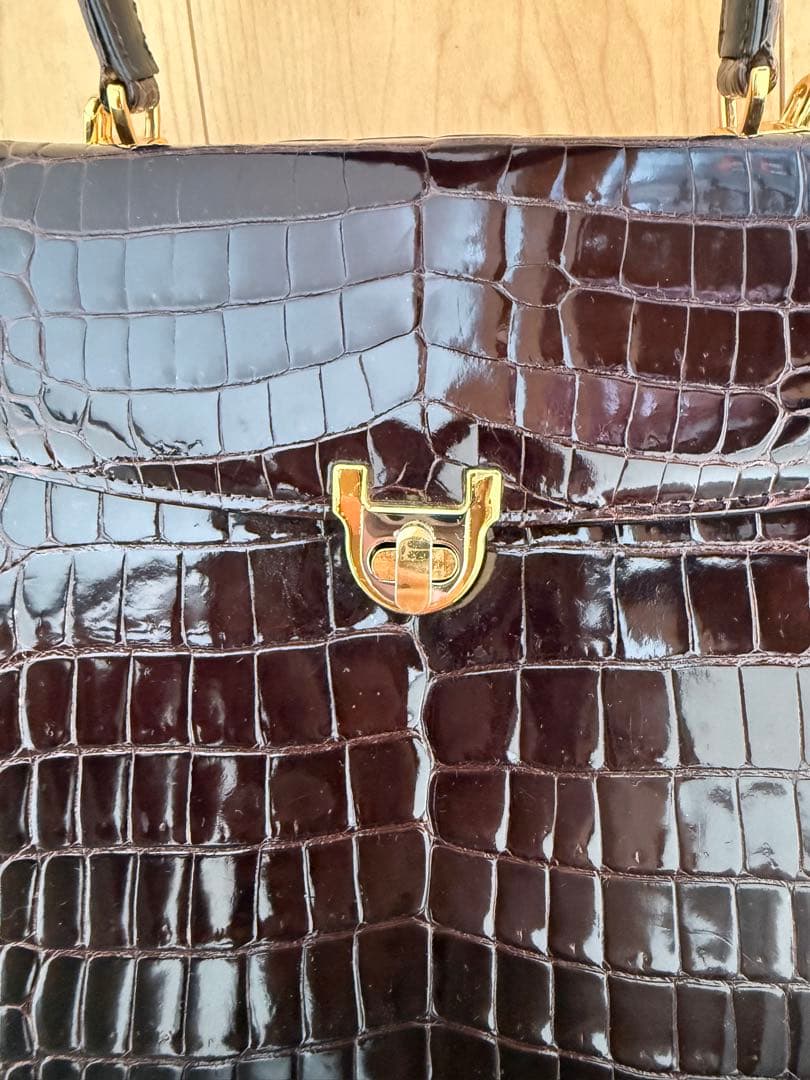 クロコダイルハンドバック　JRA276 ブラウン