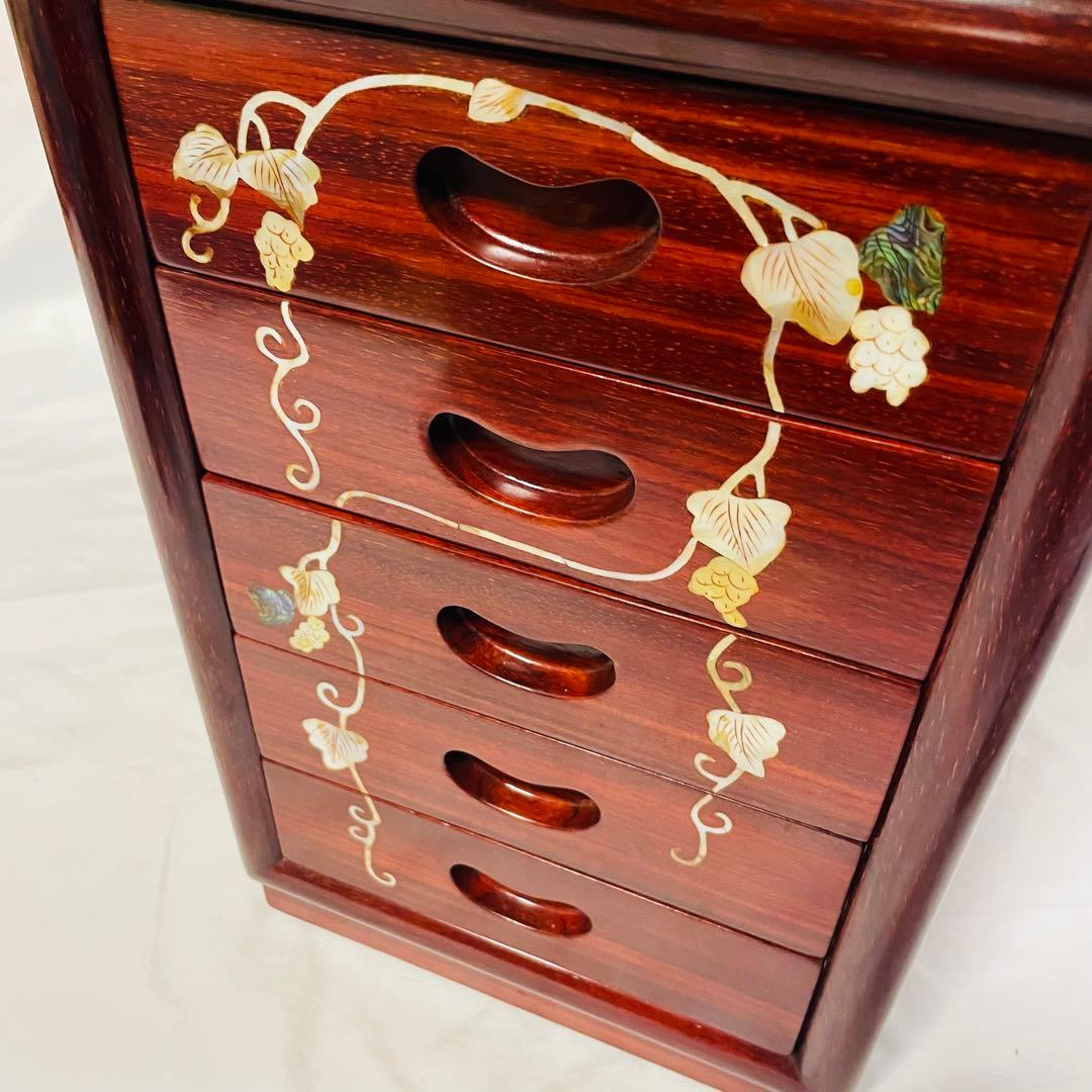 螺鈿家具 螺鈿細工 唐木 引き出し 五段 チェスト