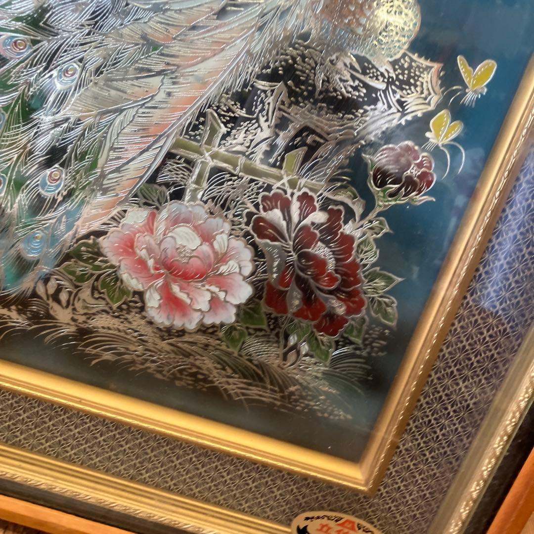 昭和レトロ 孔雀 花 花鳥 立体画 絵画 アート インテリア レトロ