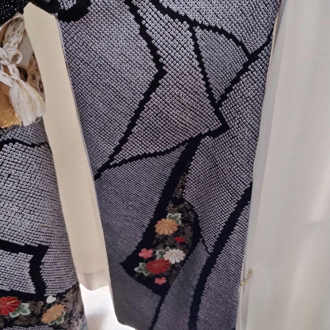成人式　正絹振袖フルセット　総絞り黒　刺繍　豪華　華やか　草履バックセット
