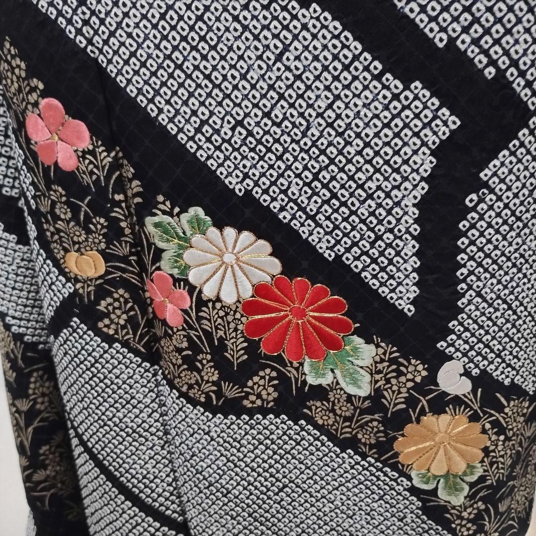 成人式　正絹振袖フルセット　総絞り黒　刺繍　豪華　華やか　草履バックセット