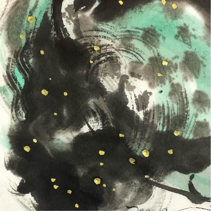 座る獅子、和紙24cm×33cm、墨