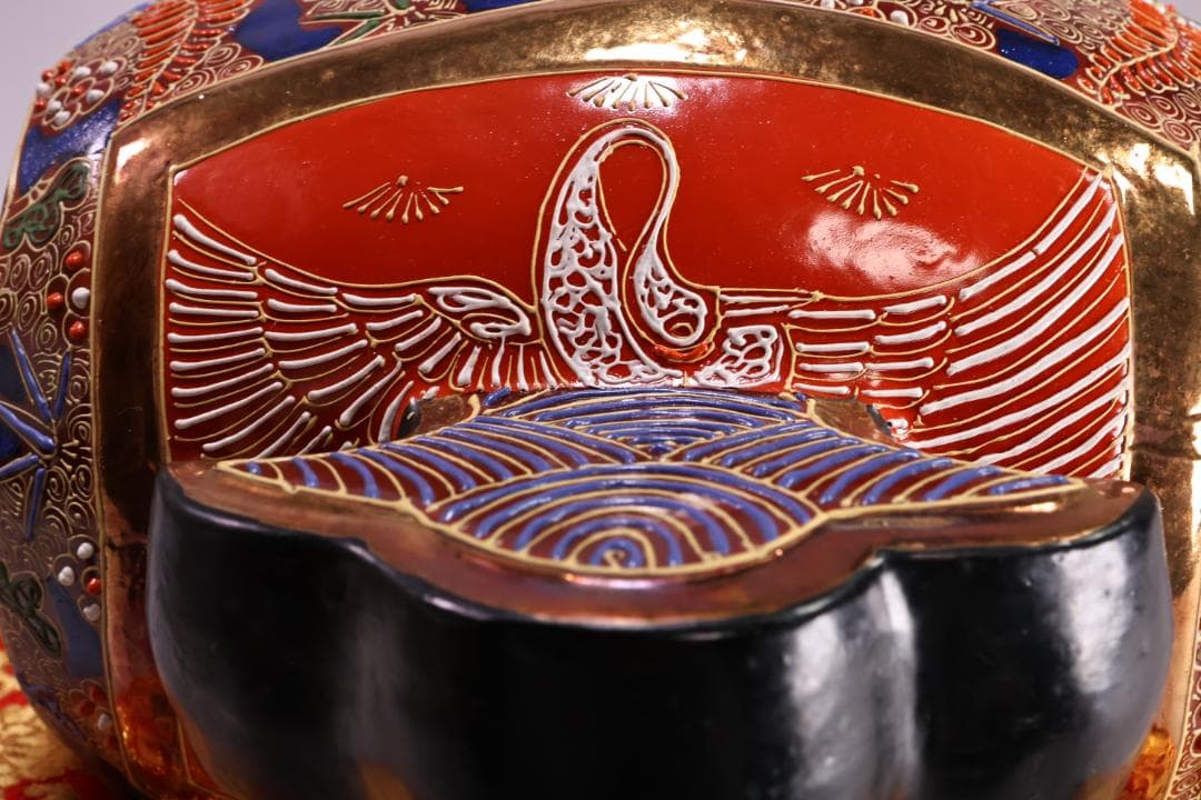 九谷焼名工　陶ハ　松鶴乃図　御小槌　金運　財運　開運　商売繁盛　置物　BJ177