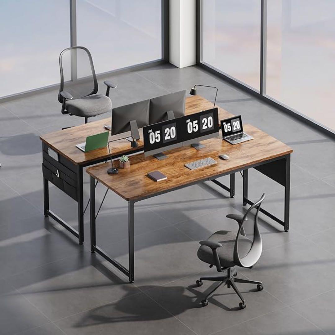 モダンデザイン パソコンデスク160cm 奥行60cm収納袋フック付ピンテージ