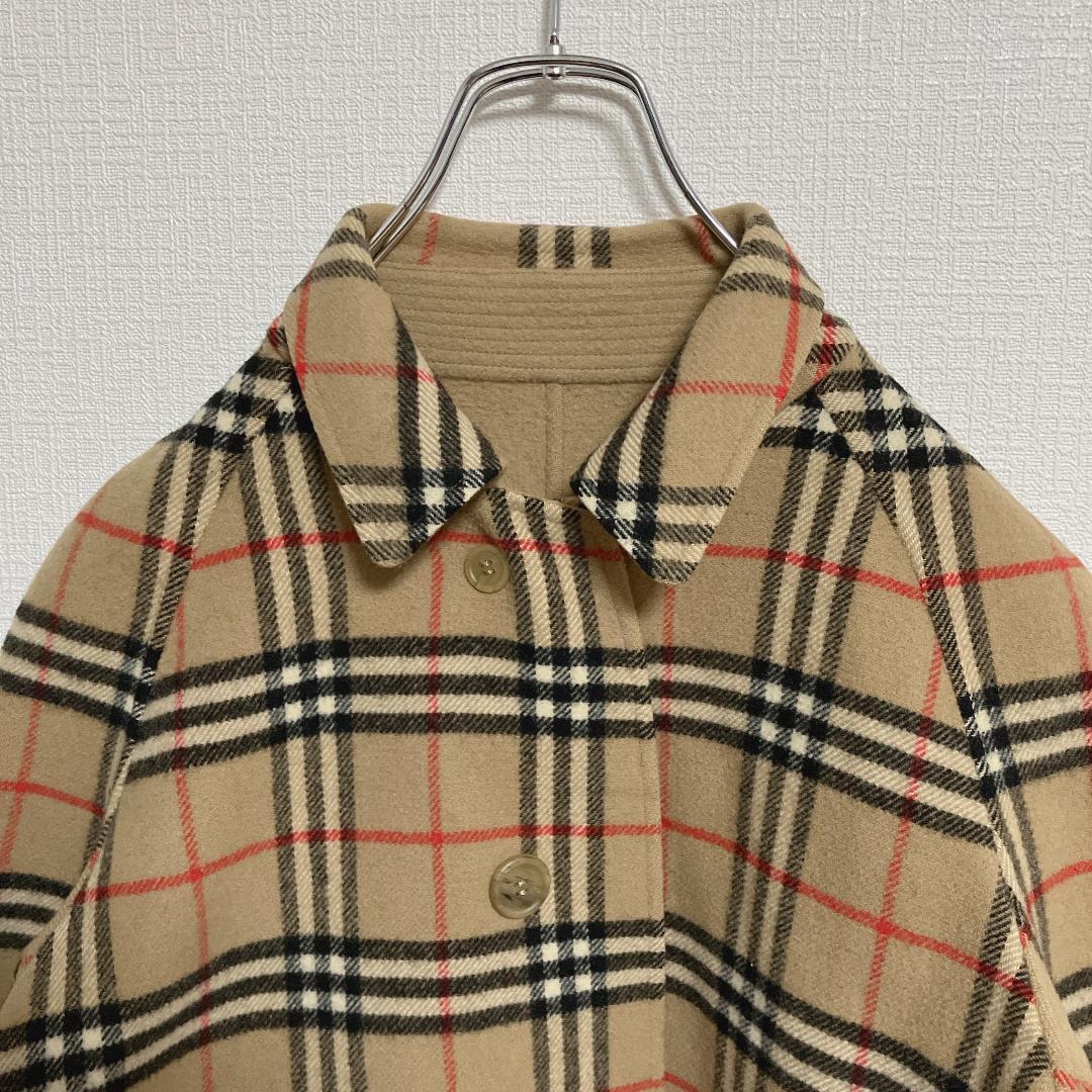 90sバーバリーBurberrys'ノバチェックリバーシブルウールミドルコートM