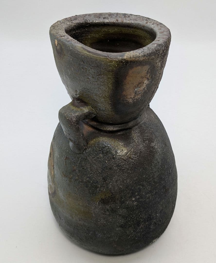 末石泰節 備前焼 窯変耳付花入 合箱合布栞 花器 フラワーベース 花瓶 置物