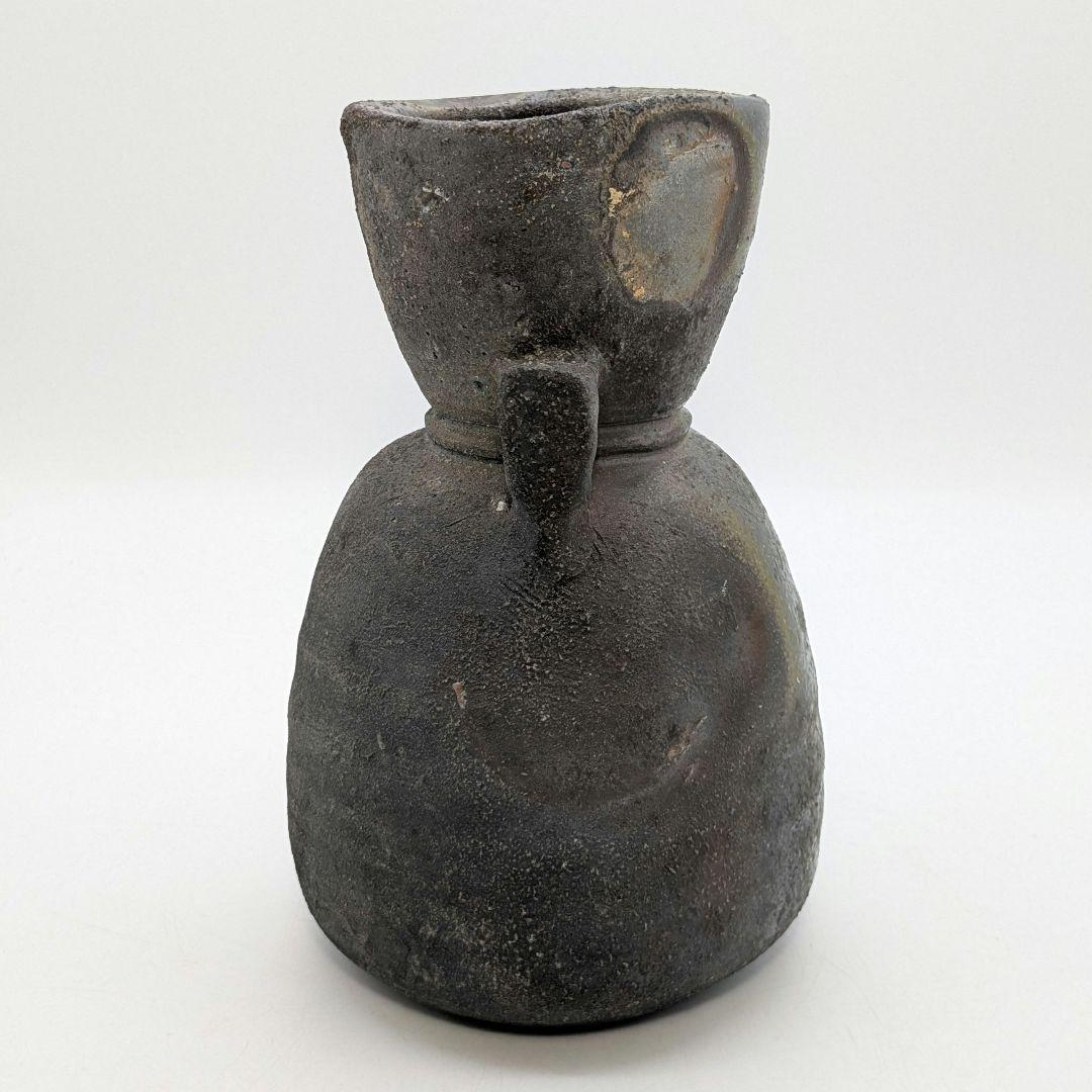 末石泰節 備前焼 窯変耳付花入 合箱合布栞 花器 フラワーベース 花瓶 置物