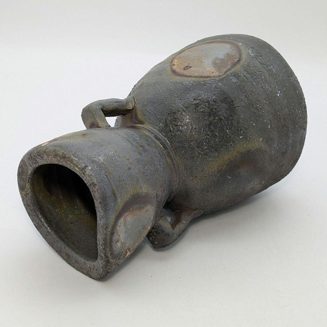 末石泰節 備前焼 窯変耳付花入 合箱合布栞 花器 フラワーベース 花瓶 置物