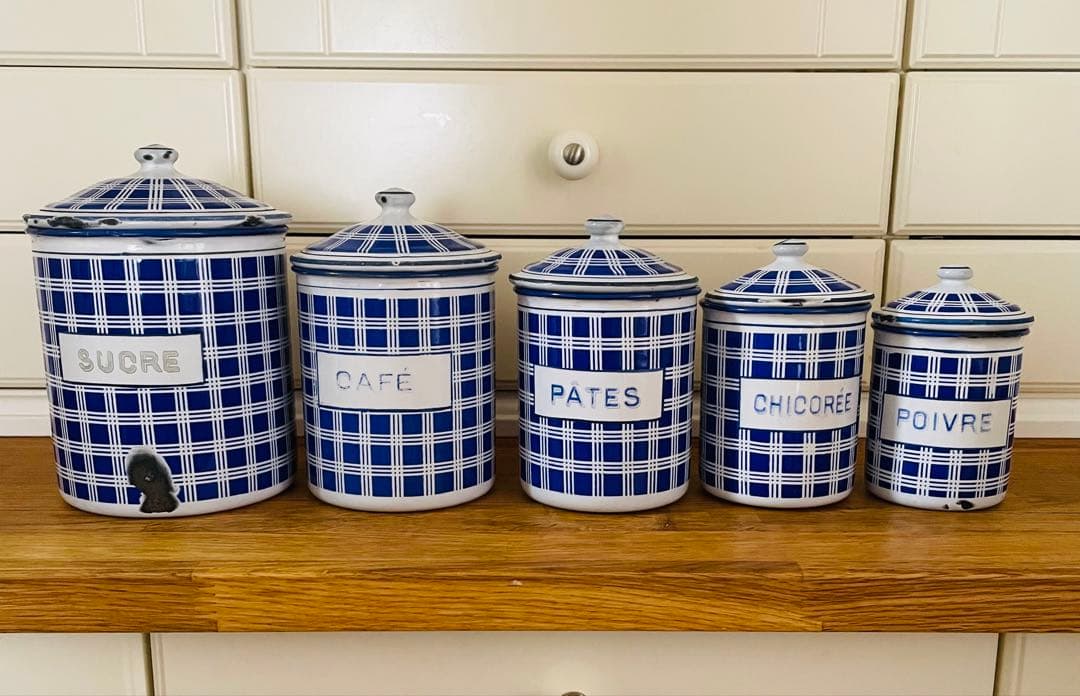 フランス アンティーク BB社 ホーローキャニスター 5個セット