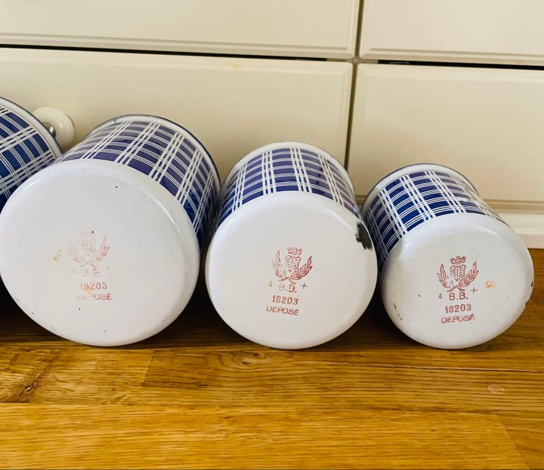 フランス アンティーク BB社 ホーローキャニスター 5個セット