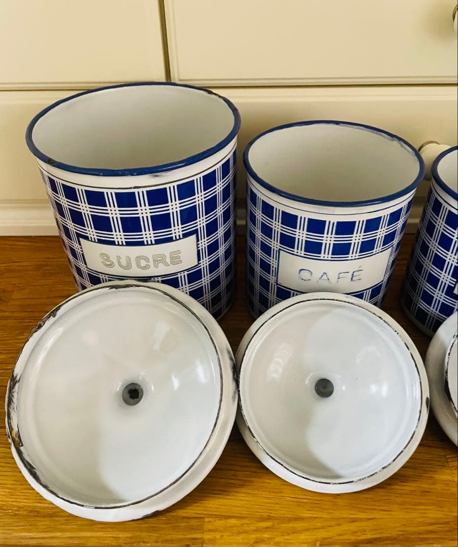 フランス アンティーク BB社 ホーローキャニスター 5個セット