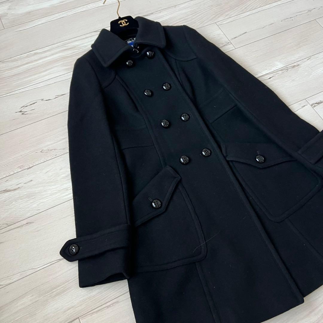 バーバリーブルーレーベル　ダブルブレスト　ロングコート　チェック　ウール